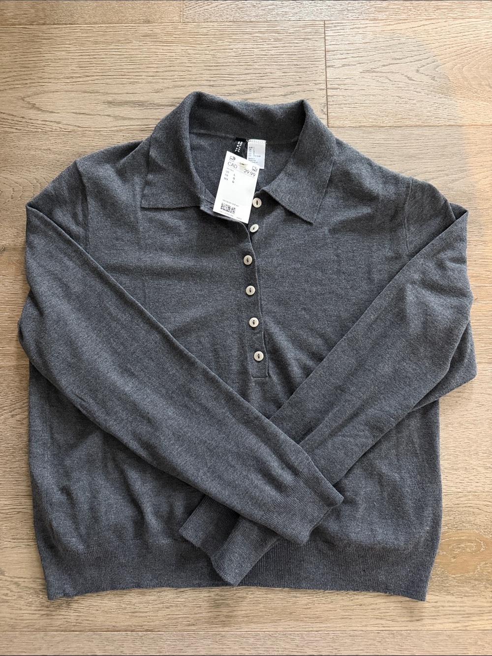 Womens Gray Long-Sleeve Polo Sweater